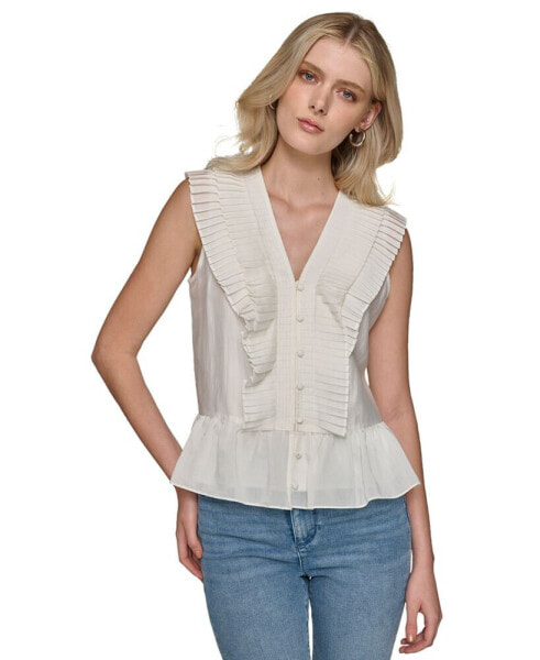 Women's Pleat-Trim Sleeveless Top