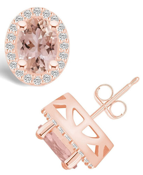 Morganite (2-1/3 ct. t.w.) and Diamond (3/8 ct. t.w.) Halo Stud Earrings in 14K Rose Gold
