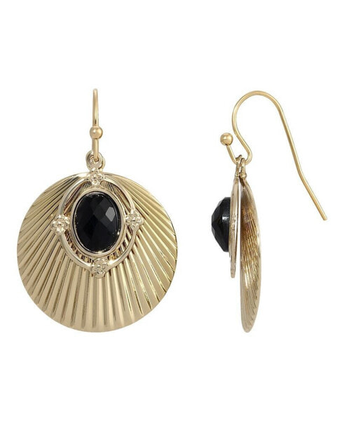 Gold-Tone Corrugated Shell with Black Oval Overlay Earrings