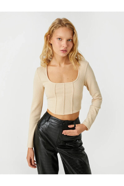 Лонгслив Koton Crop Corseted Square Neck