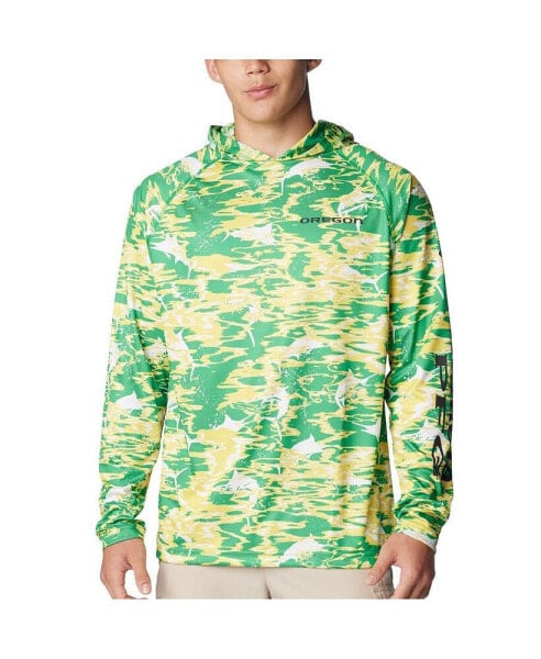 Men's Green Oregon Ducks PFG Terminal Tackle Omni-Shade Rippled Long Sleeve Hooded T-shirt
