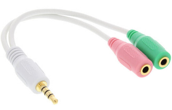 InLine Audio Headset Adapter Cable 3.5mm male 4 Pin / 2x 3.5mm - white - 0.15m