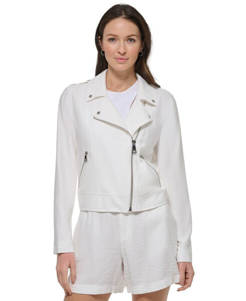 Women's Crinkled Asymmetric Front-Zip Moto Jacket