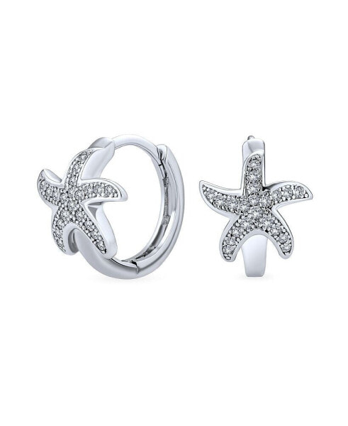 Vacation Beach CZ Nautical Charm Starfish Huggie Mini Hoop Earrings For Women Rose Gold Plated Sterling Silver