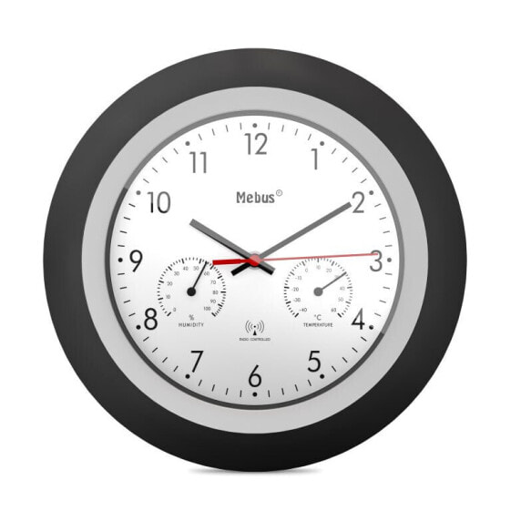 Часы настенные цифровые Mebus 19449, круглые черно-белые из пластика, современные на батарейках