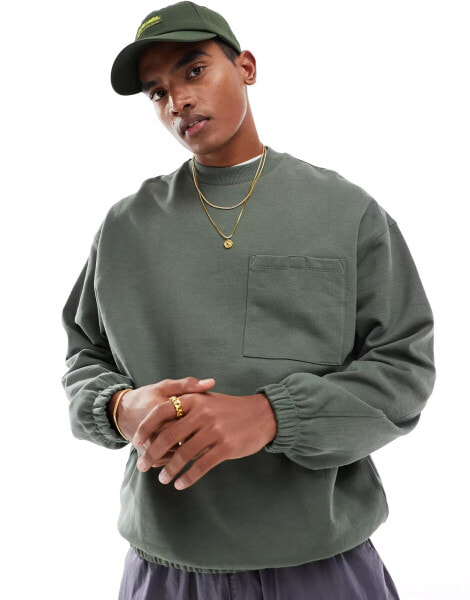 ASOS DESIGN oversized rib panel sweatshirt in dark green