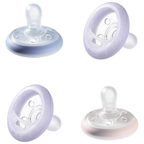 Пустышка для девочек Tommee Tippee Breast Form Night x4, фиолетовая и розовая