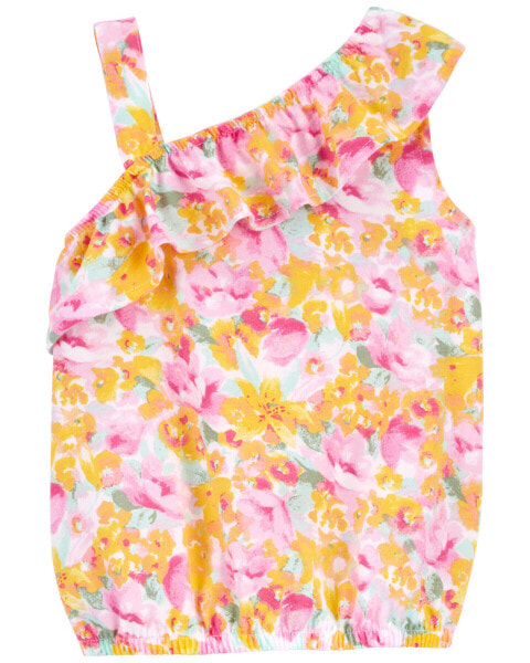 Toddler Floral Print Asymmetrical Ruffle Tank 5T