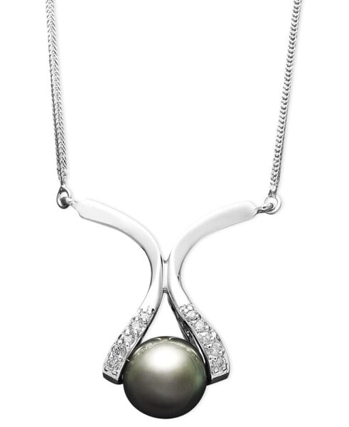 Macy's 14k Gold Necklace, Cultured Tahitian Pearl (8mm) and Diamond Accent Pendant