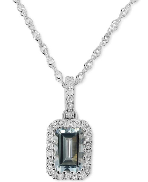 Aquamarine (1/2 ct. t.w.) & Diamond (1/10 ct. t.w.) Rectangle Pendant Necklace in 14k White Gold, 16" + 2" extender