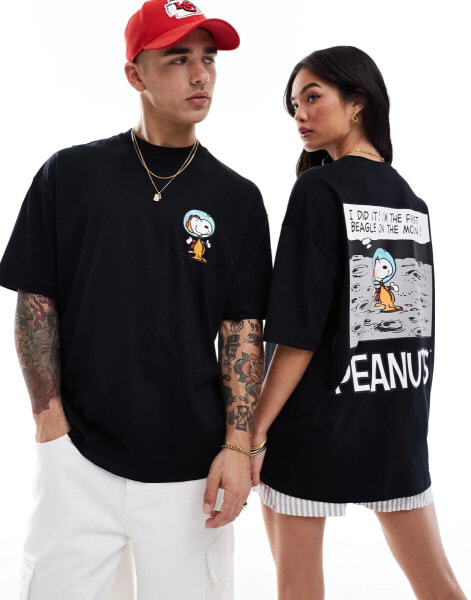 ASOS DESIGN unisex oversized license t-shirt with Snoopy prints in black