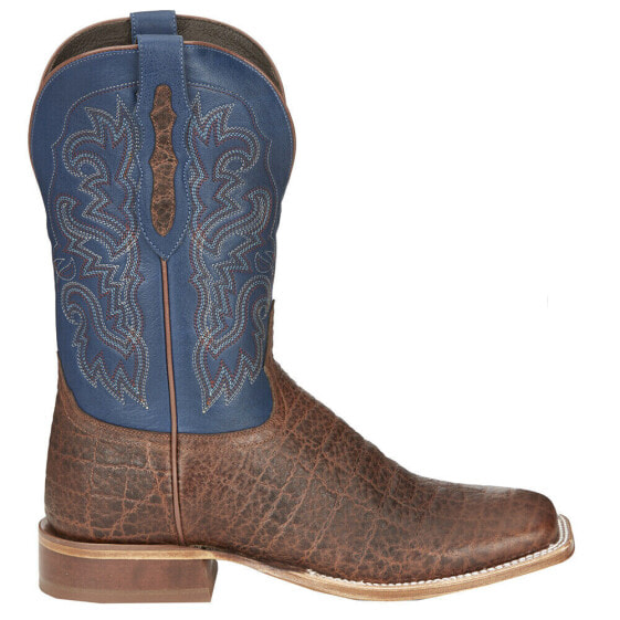 Tony Lama Jinglebob Embroidered Square Toe Cowboy Mens Blue, Brown Casual Boots