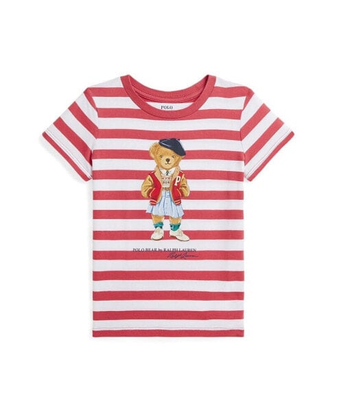 Toddler and Little Girls Striped Polo Bear Cotton Jersey T-shirt