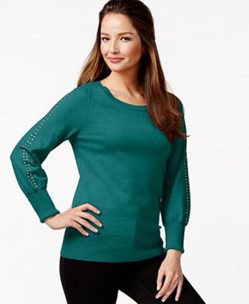Alfani Women's Scoop Neck Sweater Log Sleeve Teal Size S