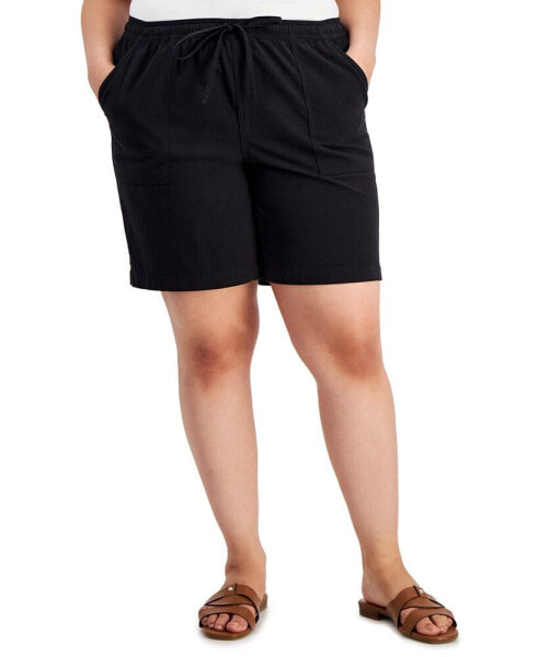 Plus Size Cotton Drawstring Pull-On Shorts, Created for Macy's