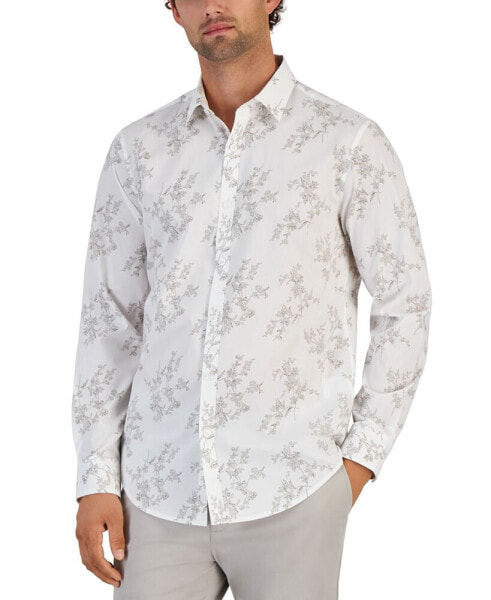 Men's Dotted Floral Print Long-Sleeve Button-Up Shirt, Created for Macy's