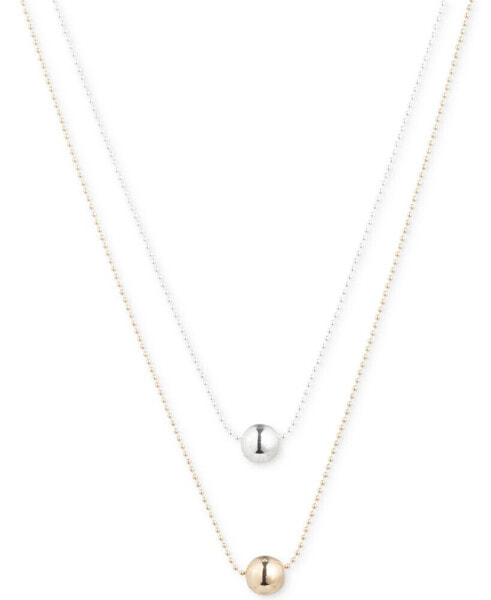 Two-Tone Two-Row Bead Pendant Necklace, 17" + 3" extender