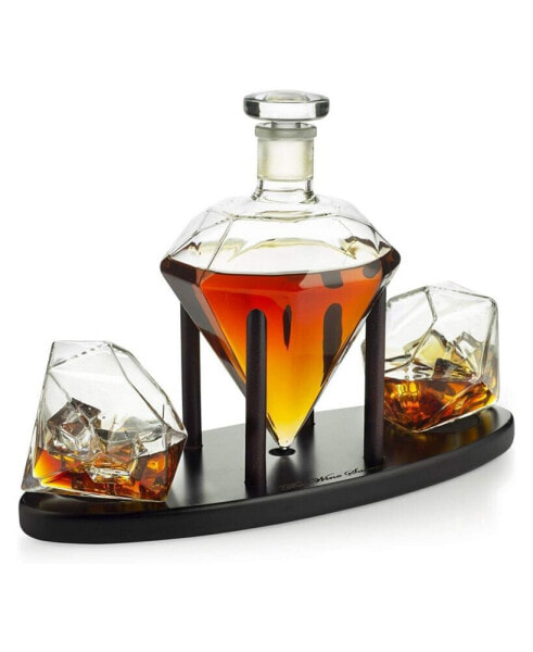 Diamond Whiskey Decanter with Diamond Whiskey Glasses, Set of 3