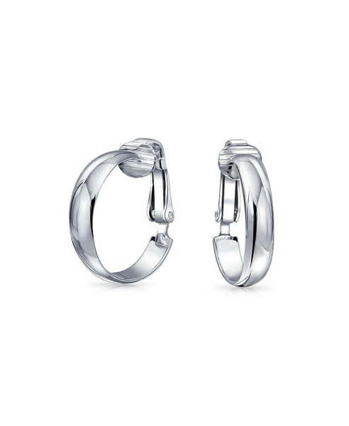 Classic Basic Simple Polished Lightweight Clip On Hoop Earrings For Women Non Pierced Ears.925 Sterling Silver.75 Diameter