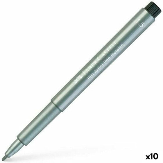 Felt-tip pens Faber-Castell Pitt Artist Metallic Silver (10 Units)