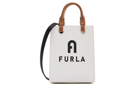 Furla Varsity Style 16 徽标印花敞口式 皮革 托特包Tote包购物袋手提单肩斜挎包 迷你 女款 白色拼黑色 / Сумка Furla Varsity Style 16 Tote WB00729-BX1230-1843S