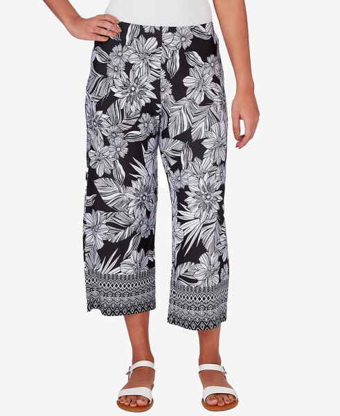 Petite Mid Rise Pull On Floral Soft Wide Leg Pant