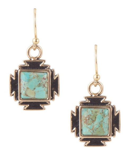 Women's Aztec Bronze and Genuine Turquoise Drop Earrings