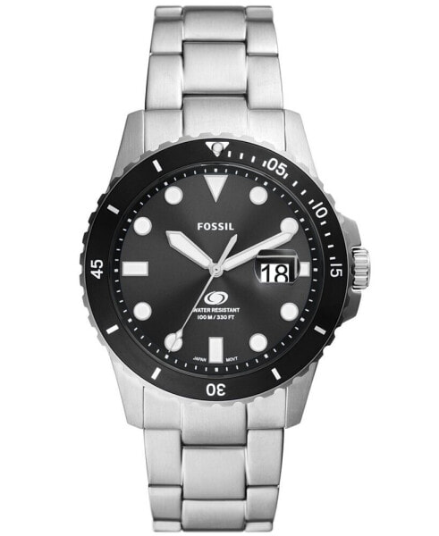 Men's Blue Dive Three-Hand Date Silver-Tone Stainless Steel Watch 42mm