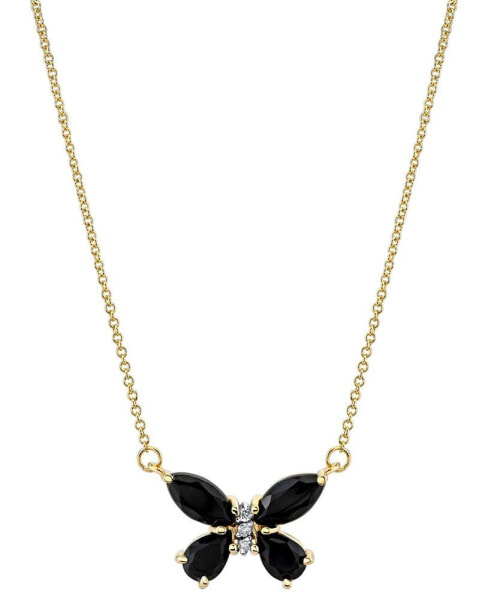 Onyx & Diamond Accent Butterfly 18" Pendant Necklace in 14k Gold