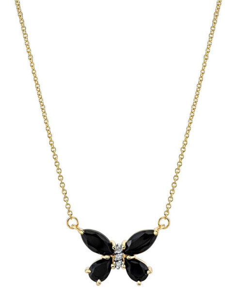 Macy's onyx & Diamond Accent Butterfly 18" Pendant Necklace in 14k Gold