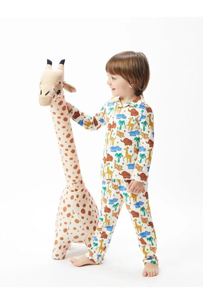 LCW baby Polo Yaka Uzun Kollu Baskılı Erkek Bebek Pijama Takım