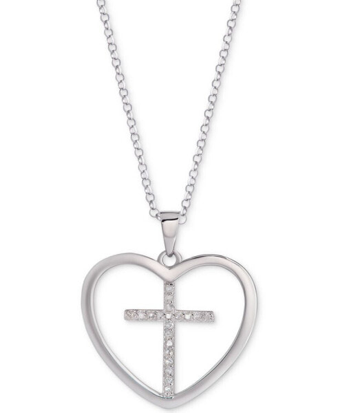 Macy's diamond Cross Heart 18" Pendant Necklace (1/10 ct. t.w.) in Sterling Silver