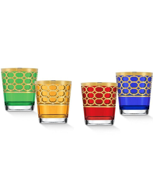 Multicolor Double Old Fashion with Gold-Tone Rings, Set of 4