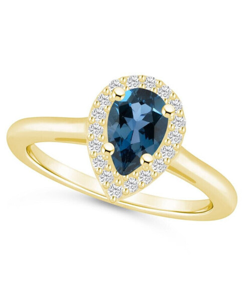 London Blue Topaz (1 ct. t.w.) and Diamond (1/5 ct. t.w.) Halo Ring in 14K Yellow Gold