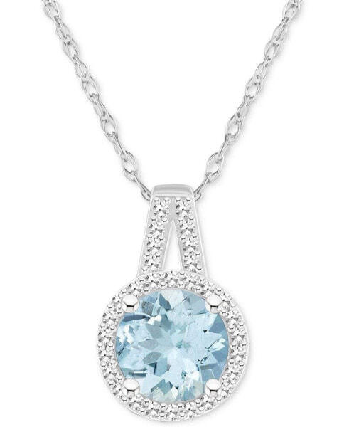 Macy's aquamarine (1-1/4 ct. t.w.) & Diamond (1/6 ct. t.w.) Halo 18" Pendant Necklace in Sterling Silver