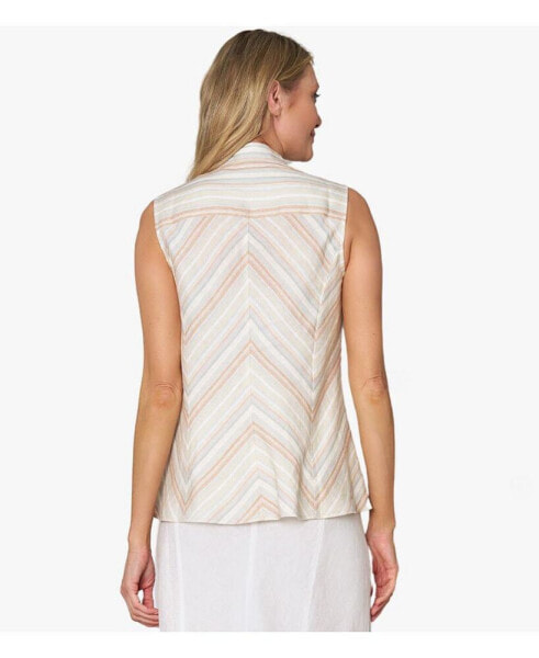 Women's Linen Sleeveless Striped In Line Top