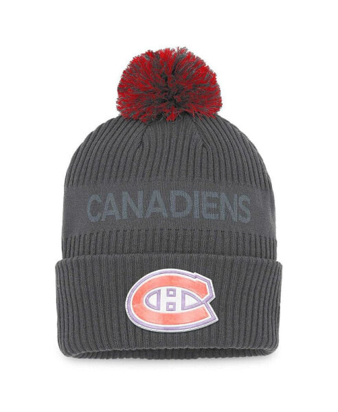 Men's Charcoal Montreal Canadiens Authentic Pro Home Ice Cuffed Knit Hat with Pom