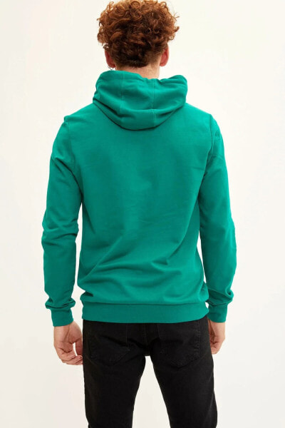 Erkek Yeşil Kapüşonlu Baskılı Slim Fit Sweatshirt L6751AZ.19AU.GN154