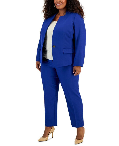 Plus Size Crepe Single Button Jacket & Elastic-Back Pants