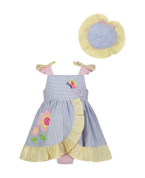 Baby Girls Seersucker Stripe Sundress and Hat Set