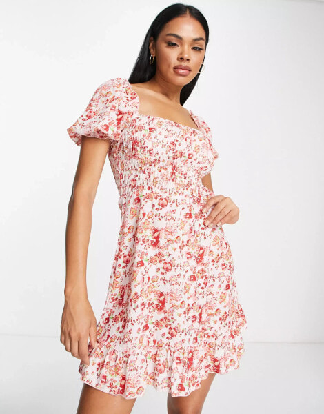 Parisian shirred front a line mini dress in floral print