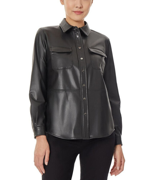 Women's Faux Leather Snap Front Utility Blouse