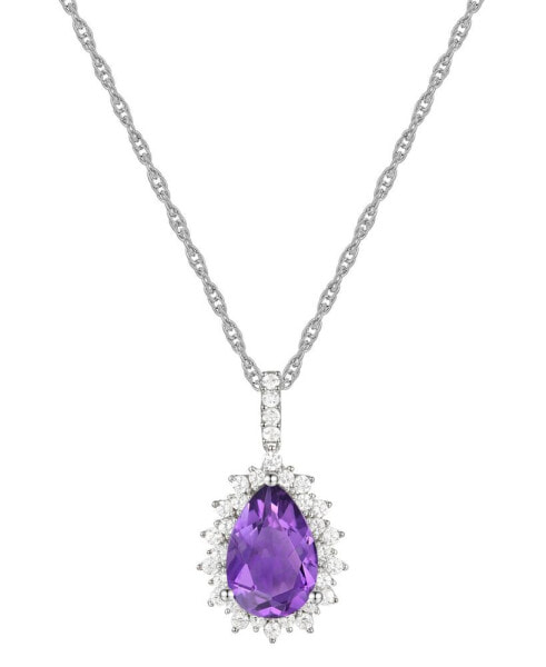 Amethyst (2-1/2 ct. t.w.) & Lab-Grown White Sapphire (1/2 ct. t.w.) Pear Halo 18" Pendant Necklace in Sterling Silver (Also in Blue Topaz)