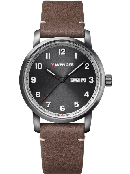 Мужские наручные часы с коричневым кожаным ремешком Wenger 01.1541.122 Attitude mens 42mm 10ATM