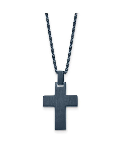 Chisel brushed Dark Grey IP-plated Cross 22in Box Chain Necklace