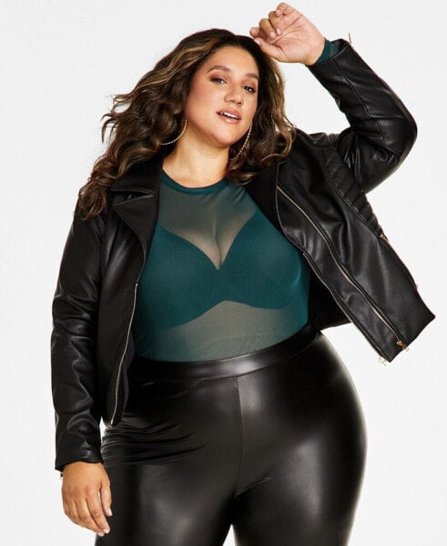 Trendy Plus Size Quilted-Side Moto Jacket