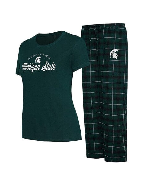 Women's Green, Black Michigan State Spartans Arctic T-shirt and Flannel Pants Sleep Set