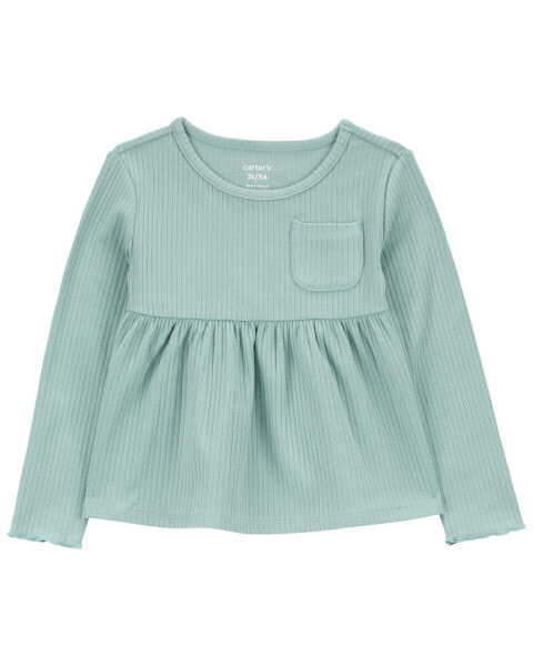 Toddler Ribbed Long-Sleeve Peplum Top 2T