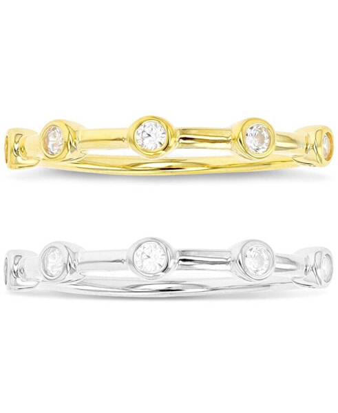 2-Pc. Set Cubic Zirconia Bezel Stack Rings in Sterling Silver & 14k Gold-Plate