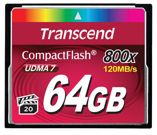 Transcend CompactFlash 800x 64GB - 64 GB - CompactFlash - MLC - 120 MB/s - 60 MB/s - Black